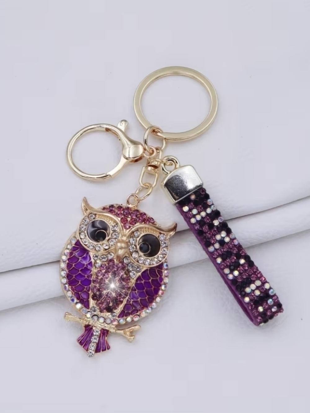 Gold-Tone Purplel Owl Keychain Wristlet /bag Charm